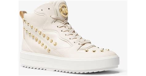 michael michael kors emmett studded stripe leather high-top sneaker